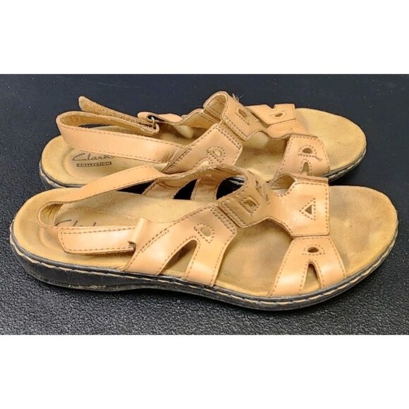 Clarks Leisa Annual Sandals 8M Tan Brown Leather Riptape Strap Back 26105576 - Picture 3 of 8